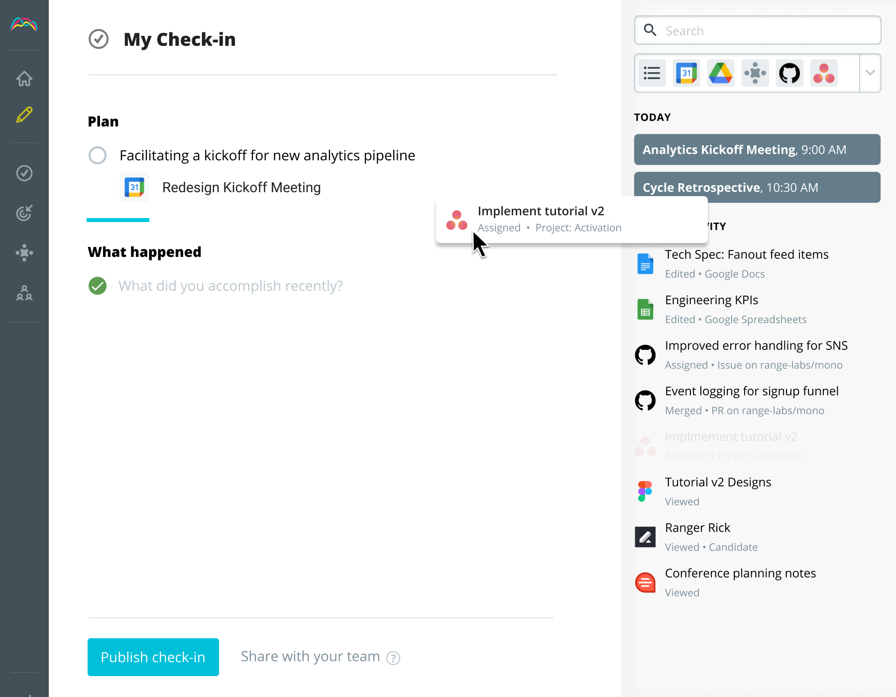 Screenshot of Range Check-ins