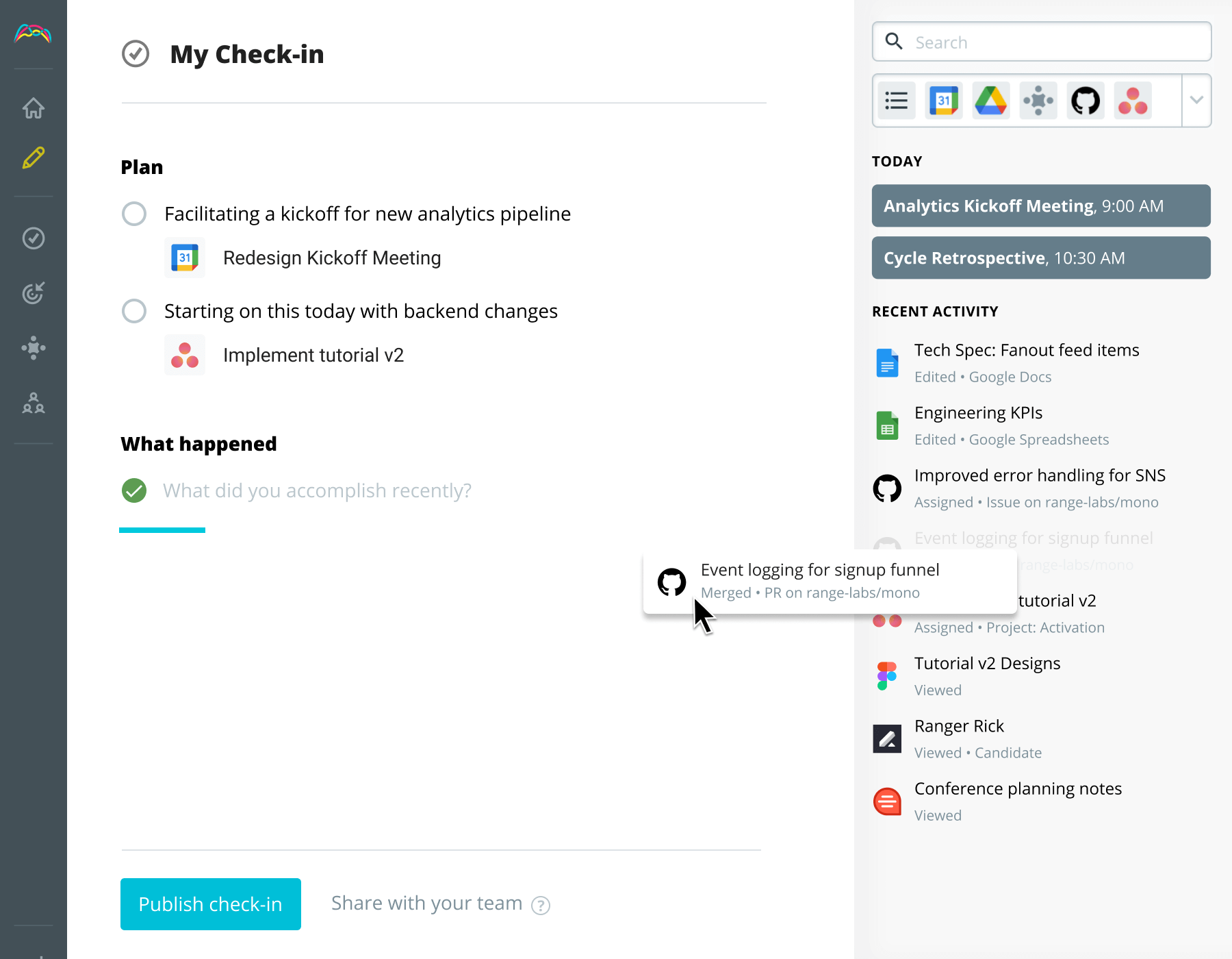 Screenshot of Range Check-ins