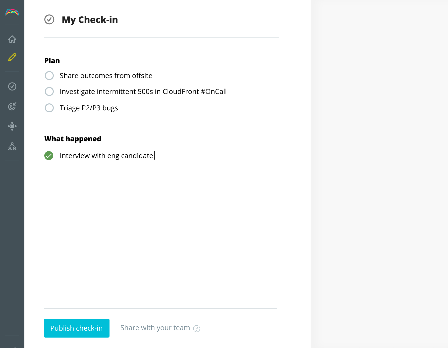 Screenshot of Range Check-ins