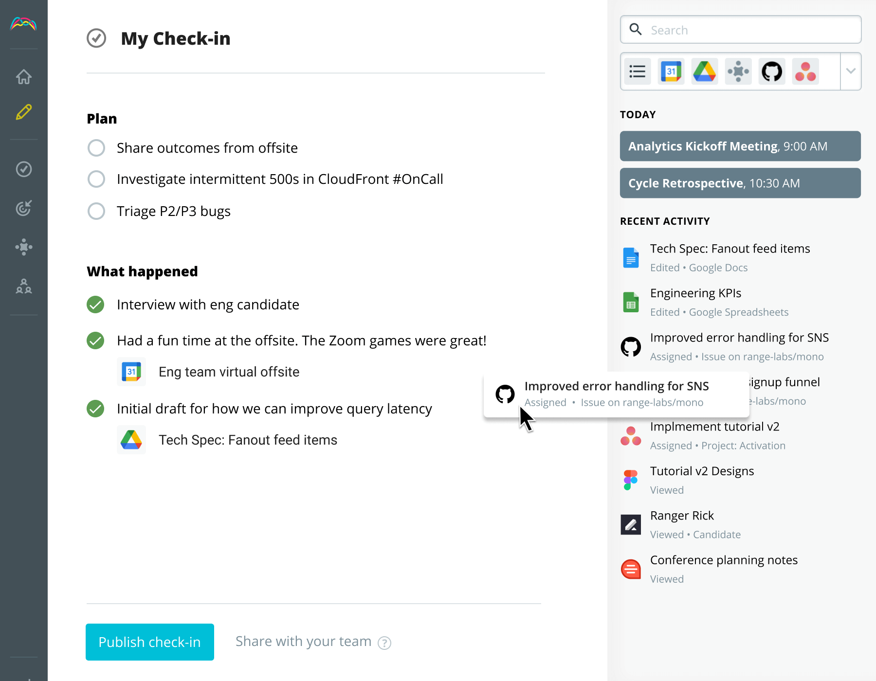 Screenshot of Range Check-ins