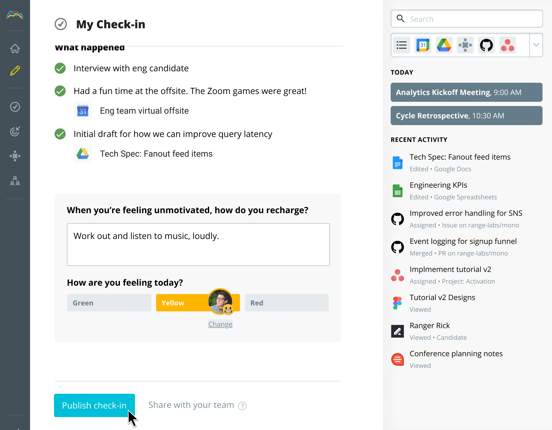 Screenshot of Range Check-ins