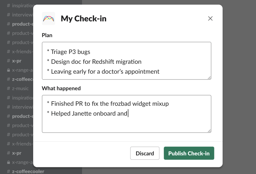 Check-in with your team right from Slack